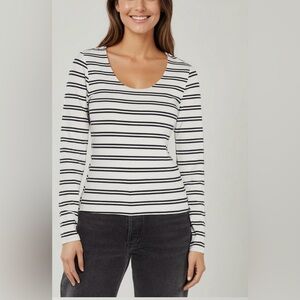 NWT Three Dots Black and White Striped Long Sleeve Tee small